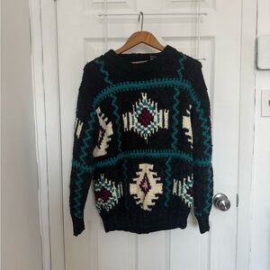 Stylish Black and Teal Patterned Sweater
